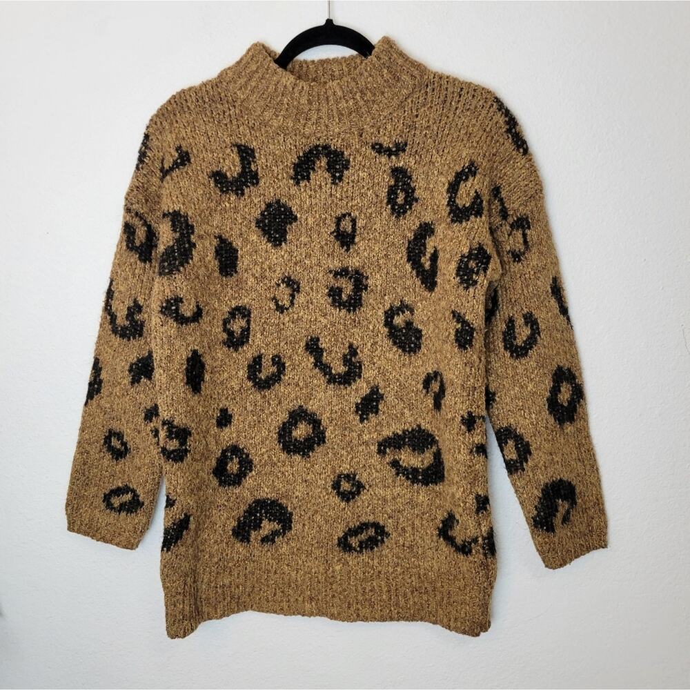 UNIVERSAL THREAD Brown Leopard Animal Print Chunky Knit Mockneck Sweater Sz S - Picture 2 of 12